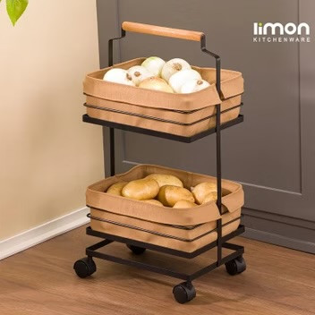 جای سیب و پیاز فلزی دو طبقه با دسته چوبی از برند لیمون