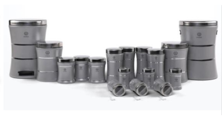 سرویس ۱۷ پارچه کمر باریک کلاسیک اورانوس نقره ای متالیک درب استیل