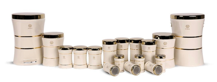 سرویس ۱۷ پارچه کمر باریک کلاسیک اورانوس کرم درب طلایی