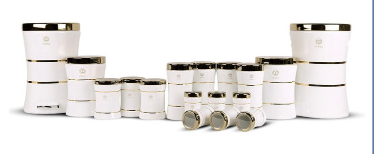 سرویس اورانوس ۱۷ پارچه کمر باریک کلاسیک سفید درب طلایی