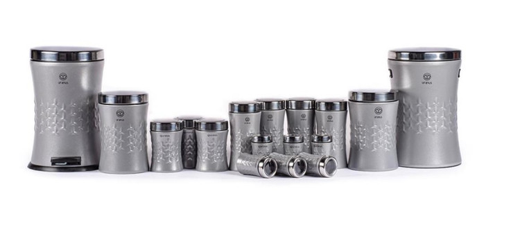 سرویس ۱۷ پارچه کمر باریک مجیک اورانوس نقره ای متالیک درب استیل