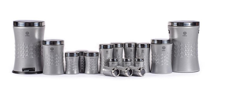 سرویس ۱۷ پارچه کمر باریک مجیک اورانوس نقره ای متالیک درب استیل