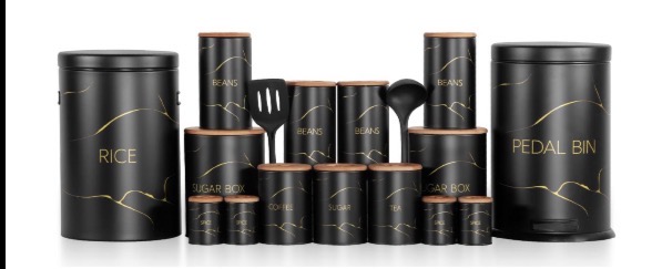 سرویس اورانوس ۱۷ پارچه طرح ماربل مشکی در چوبی