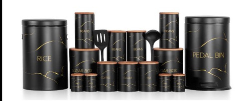 سرویس اورانوس ۱۷ پارچه طرح ماربل مشکی در چوبی