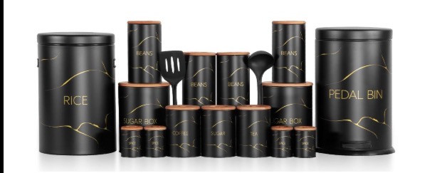 سرویس اورانوس ۱۷ پارچه طرح ماربل مشکی در چوبی